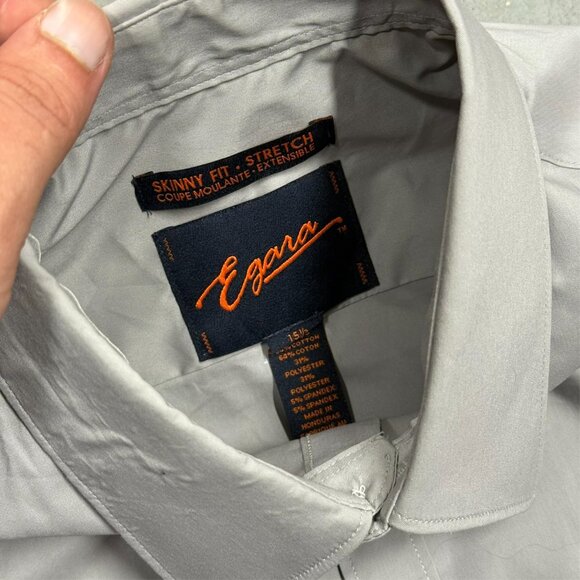 Egara Dress Shirt Skinny Fit Stretch Long Sleeve Cotton Grey 15 1/2 Medium - Picture 5 of 6